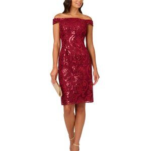 Adrianna Papell Off-Shoulder Burgundy Sequin Mini Dress